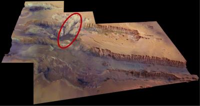 Долина Маринера (Valles Marineris) по данным камеры HRSC на КА Mars Express (ЕКА). Изображение © ESA/DLR/FU Berlin (G. Neukum), CC BY-SA 3.0 IGO