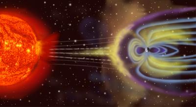 Схема взаимодействия солнечного ветра с магнитосферой Земли. (с) NASA