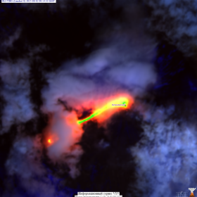 Лавовый поток Ключевского 02.08.2025 по данным КА LandSat 8, информационная система VolSatView